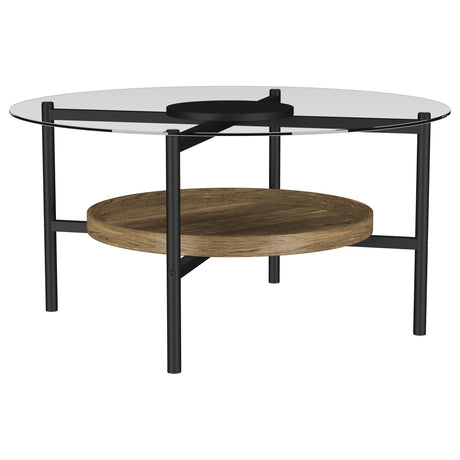 Furniture City Houma - Coaster - Delfin Round Glass Top Coffee Table Black and Brown - 721618
