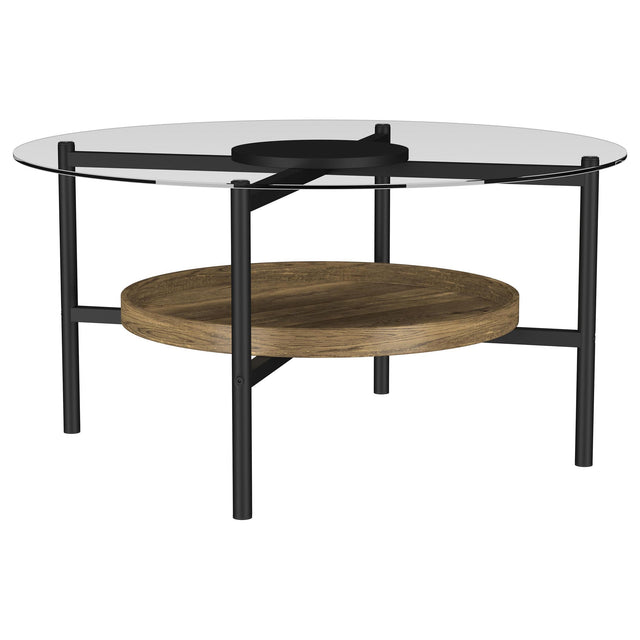 Furniture City Houma - Coaster - Delfin Round Glass Top Coffee Table Black and Brown - 721618