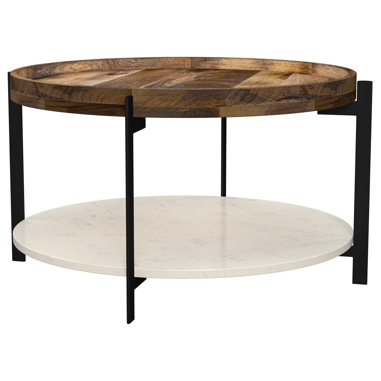 Furniture City Houma - Coaster - Adhvik Round Wood Top Marble Shelf Coffee Table Natural - 721888