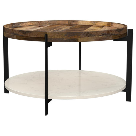 Furniture City Houma - Coaster - Adhvik Round Wood Top Marble Shelf Coffee Table Natural - 721888