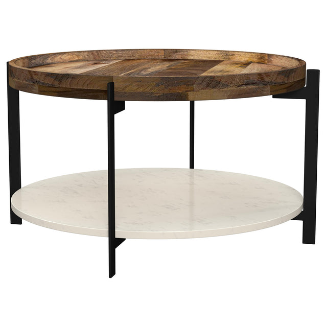 Furniture City Houma - Coaster - Adhvik Round Wood Top Marble Shelf Coffee Table Natural - 721888