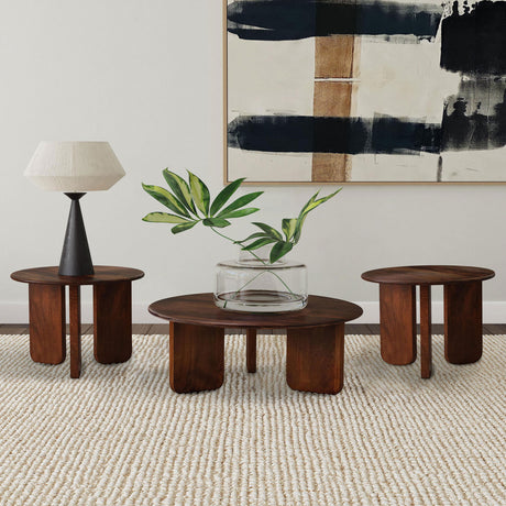 Furniture City Houma - Coaster - Dale 3-piece Solid Wood Coffee and End Table Set Brown - 721998-S3