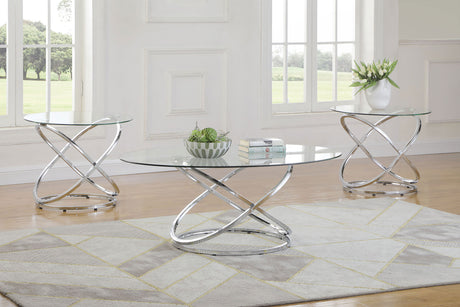 Furniture City Houma - Coaster - Warren 3-piece Oval Glass Top Coffee Table Set Chrome - 722373
