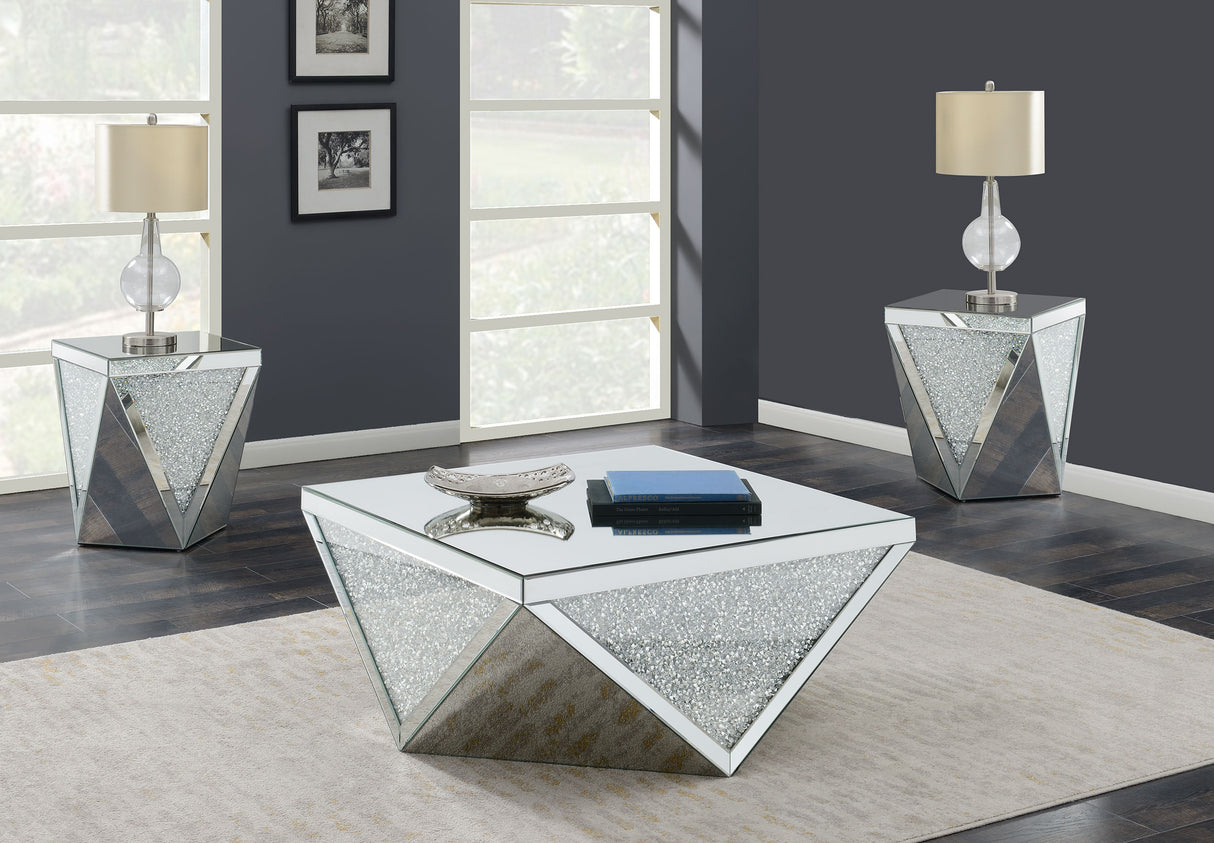 Furniture City Houma - Coaster - Amore 3-piece Mirrored Coffee and End Table Set Silver - 722508-S3