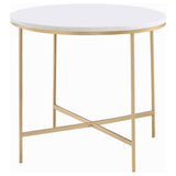 Furniture City Houma - Coaster - Ellison Round Marble Top Side End Table White and Gold - 723207