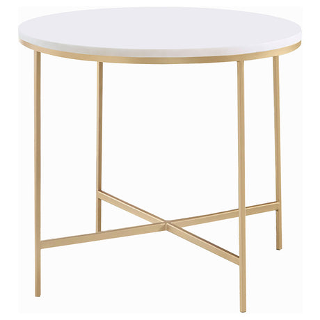 Furniture City Houma - Coaster - Ellison Round Marble Top Side End Table White and Gold - 723207