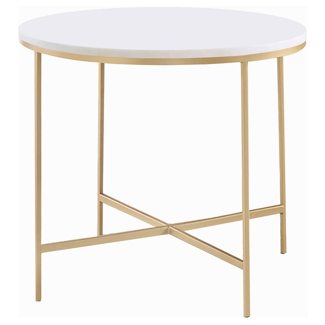 Furniture City Houma - Coaster - Ellison Round Marble Top Side End Table White and Gold - 723207