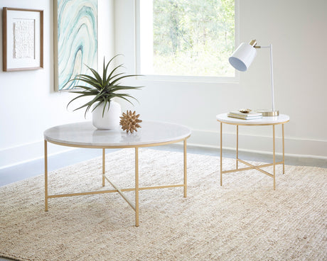 Furniture City Houma - Coaster - Ellison 2-piece Round Marble Coffee and End Table Set White - 723208-S2