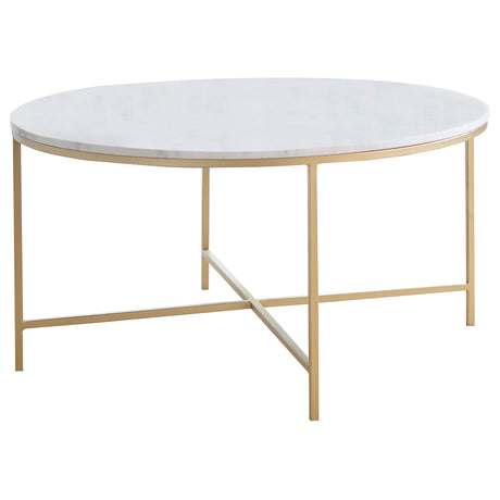 Furniture City Houma - Coaster - Ellison Round Marble Top Coffee Table White and Gold - 723208