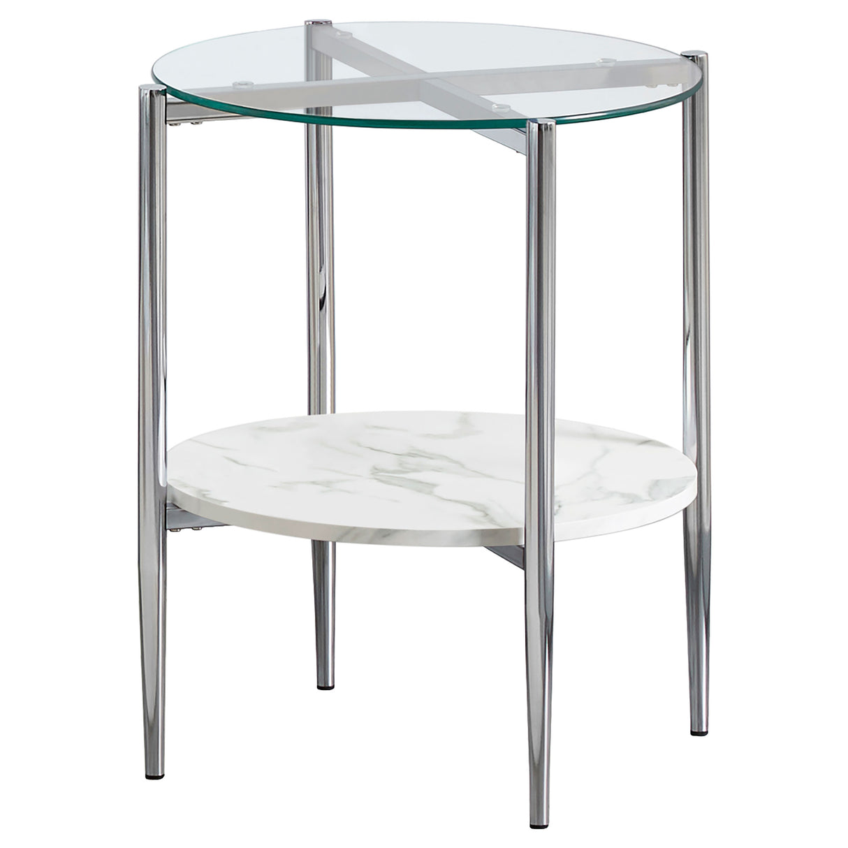 Furniture City Houma - Coaster - Cadee Round Glass Top End Table White and Chrome - 723277