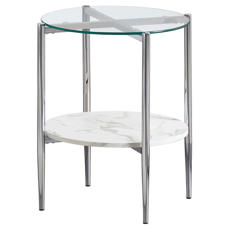 Furniture City Houma - Coaster - Cadee Round Glass Top End Table White and Chrome - 723277