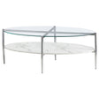 Furniture City Houma - Coaster - Cadee Oval Glass Top Coffee Table White and Chrome - 723278