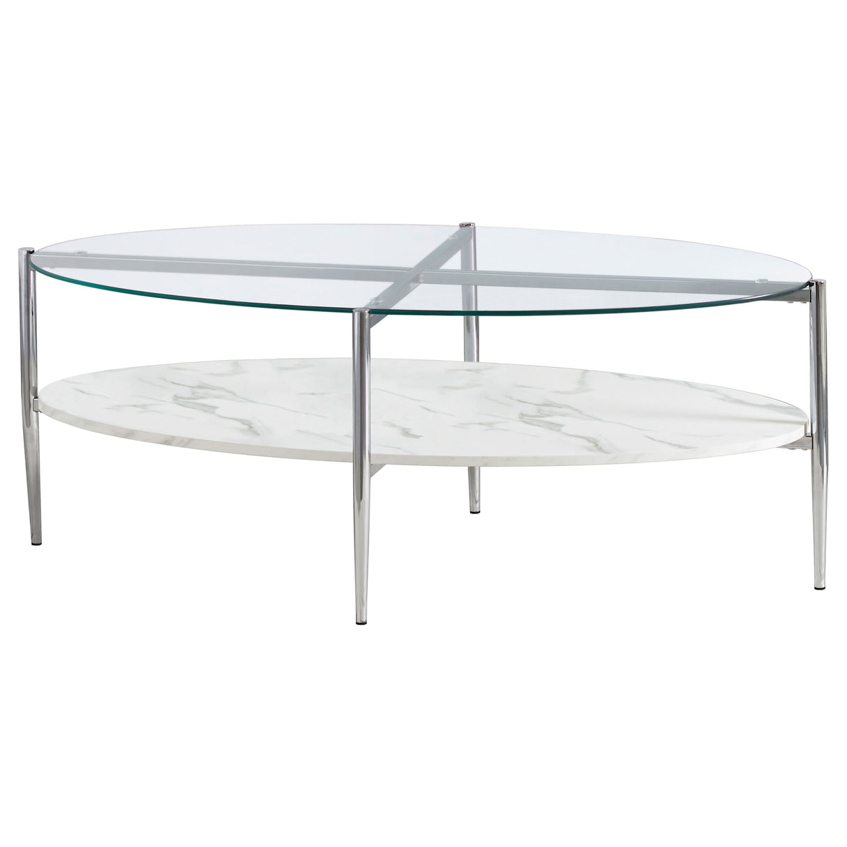 Furniture City Houma - Coaster - Cadee Oval Glass Top Coffee Table White and Chrome - 723278