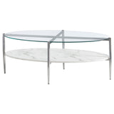 Furniture City Houma - Coaster - Cadee Oval Glass Top Coffee Table White and Chrome - 723278