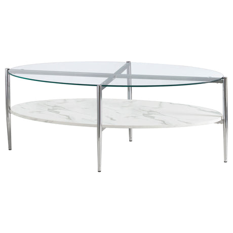 Furniture City Houma - Coaster - Cadee Oval Glass Top Coffee Table White and Chrome - 723278