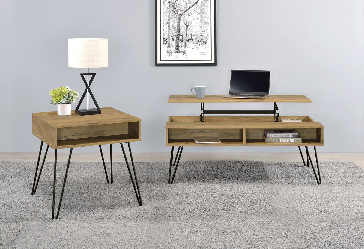 Furniture City Houma - Coaster - Fanning 2-piece Lift Top Coffee and End Table Set Golden Oak - 723368-S2
