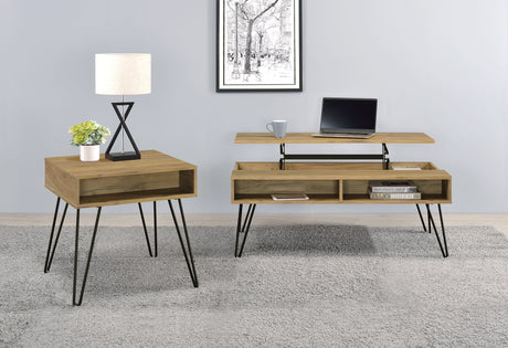 Furniture City Houma - Coaster - Fanning 2-piece Lift Top Coffee and End Table Set Golden Oak - 723368-S2