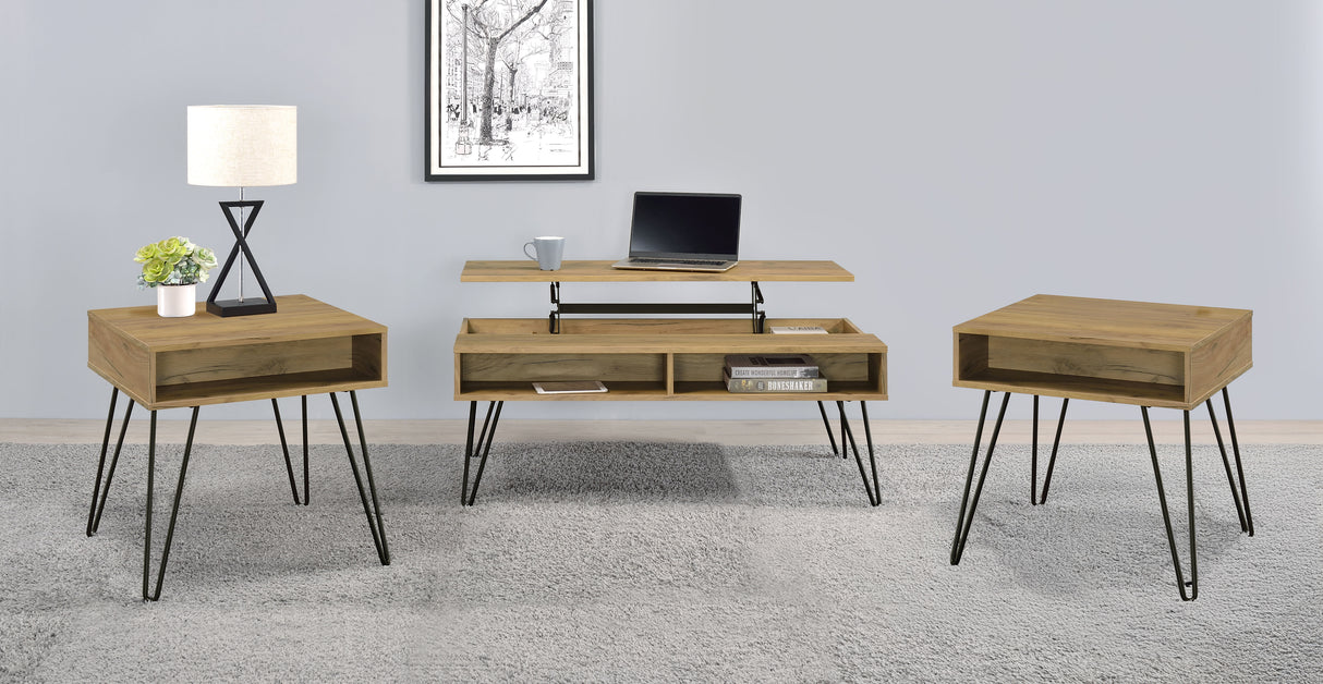 Furniture City Houma - Coaster - Fanning 3-piece Lift Top Coffee and End Table Set Golden Oak - 723368-S3