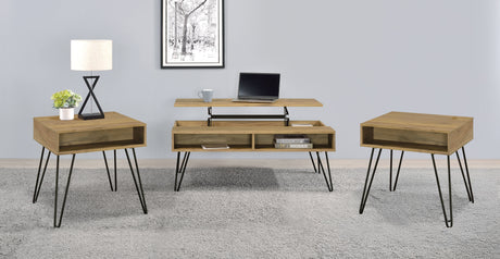 Furniture City Houma - Coaster - Fanning 3-piece Lift Top Coffee and End Table Set Golden Oak - 723368-S3