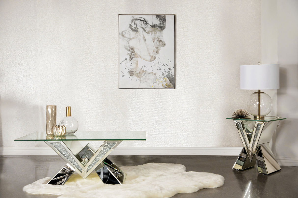 Furniture City Houma - Coaster - Taffeta 2-piece Mirrored Coffee and End Table Set Silver - 723448-S2