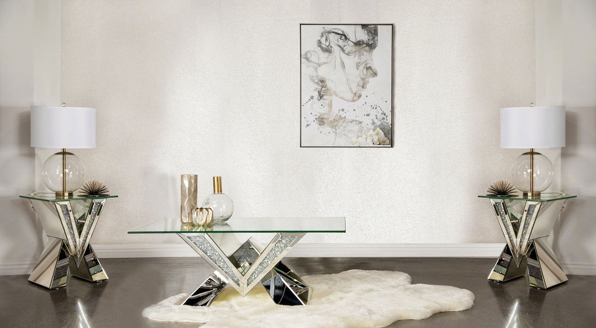 Furniture City Houma - Coaster - Taffeta 3-piece Mirrored Coffee and End Table Set Silver - 723448-S3