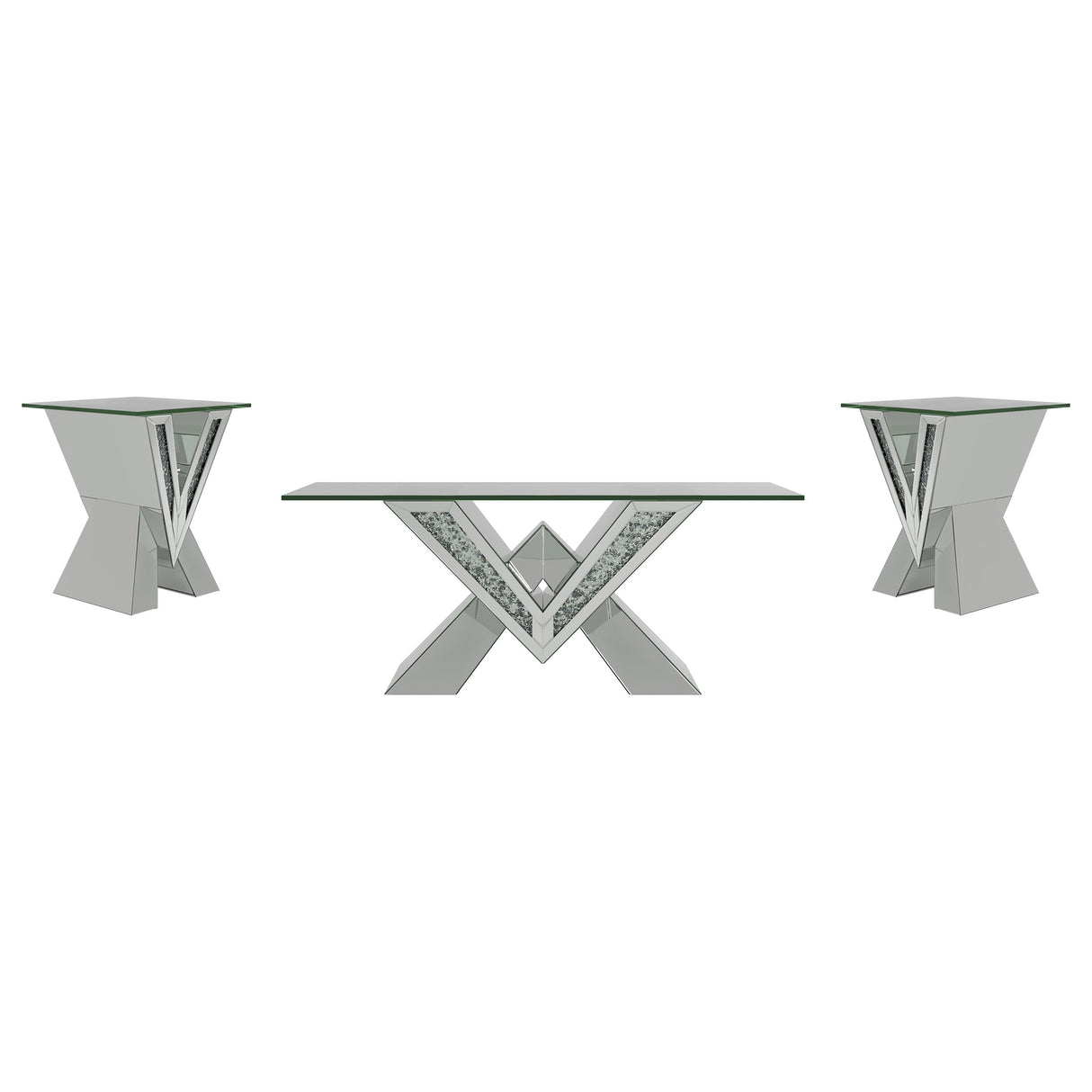 Taffeta 3-piece Mirrored Coffee and End Table Set Silver
