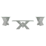 Taffeta 3-piece Mirrored Coffee and End Table Set Silver