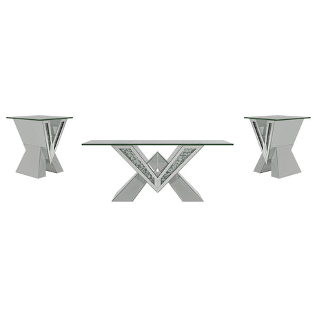 Taffeta 3-piece Mirrored Coffee and End Table Set Silver