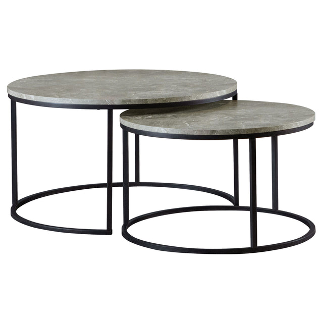 Furniture City Houma - Coaster - Lainey 2-piece Round Faux Marble Nesting Coffee Table Grey - 736028