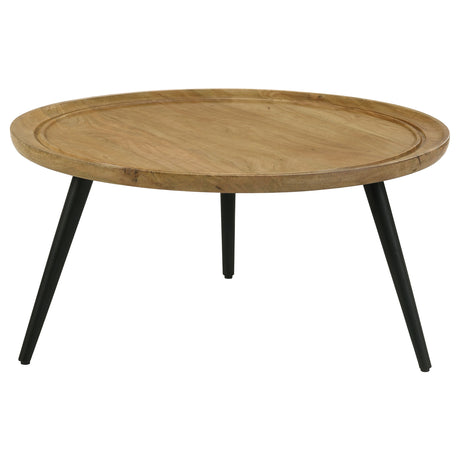 Furniture City Houma - Coaster - Zoe Round Mango Wood Coffee Table Natural and Black - 736108
