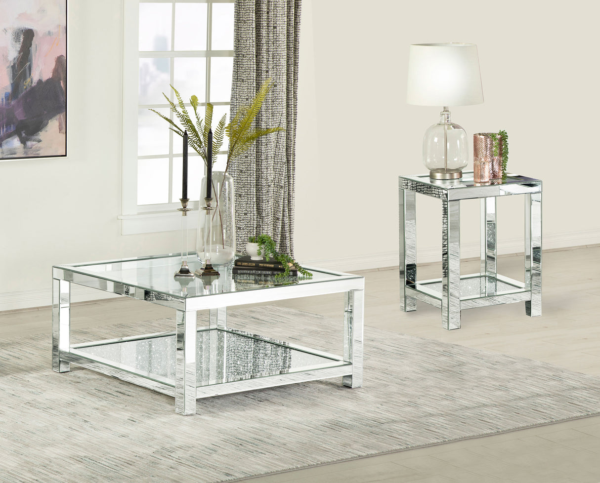 Furniture City Houma - Coaster - Valentina 2-piece Mirrored Coffee and End Table Set Silver - 736218-S2