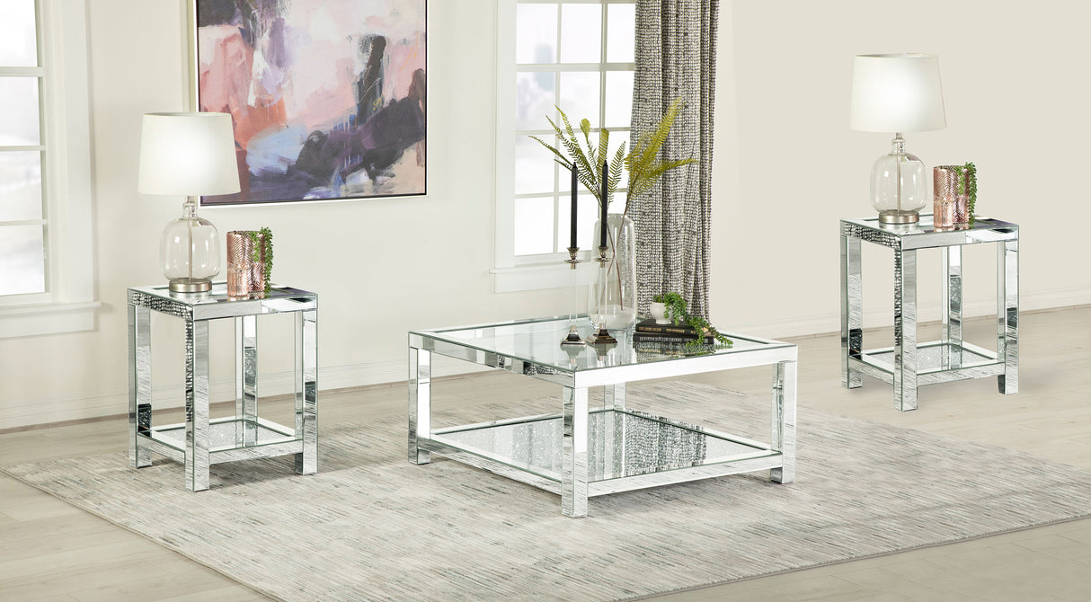 Furniture City Houma - Coaster - Valentina 3-piece Mirrored Coffee and End Table Set Silver - 736218-S3