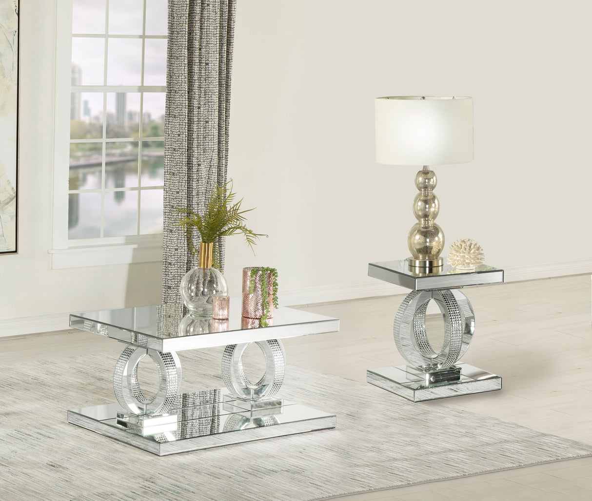 Furniture City Houma - Coaster - Breena 2-piece Mirrored Coffee and End Table Set Silver - 753278-S2