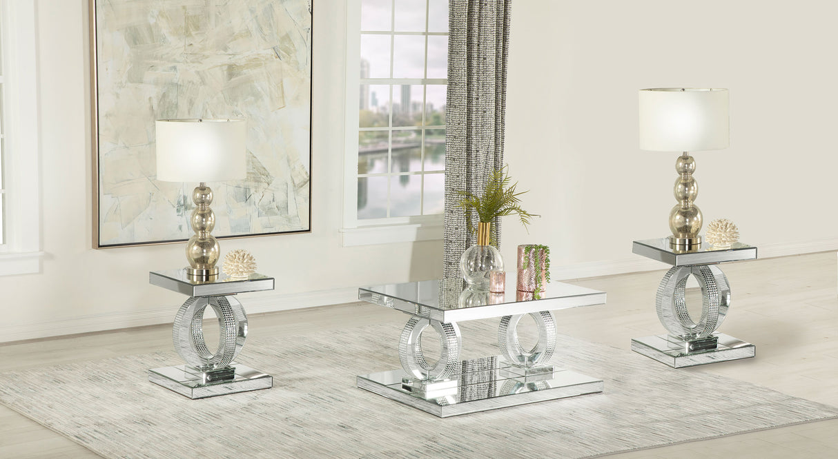 Furniture City Houma - Coaster - Breena 3-piece Mirrored Coffee and End Table Set Silver - 753278-S3