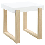Furniture City Houma - Coaster - Pala Rectangular End Table White High Gloss and Natural - 753397