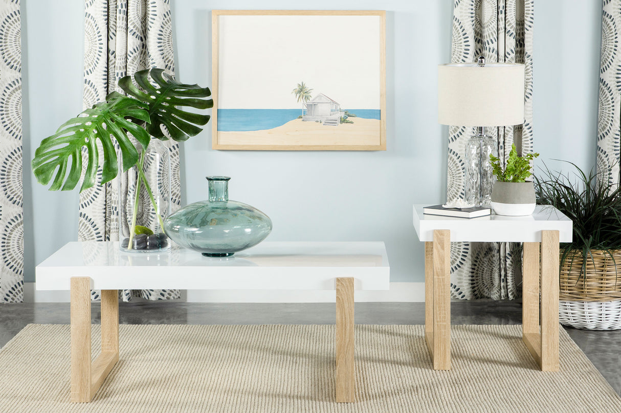 Furniture City Houma - Coaster - Pala 2-piece Coffee and End Table Set White High Gloss - 753398-S2