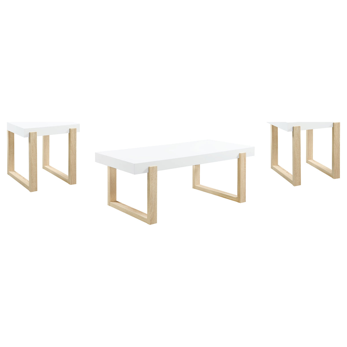 Furniture City Houma - Coaster - Pala 3-piece Coffee and End Table Set White High Gloss - 753398-S3