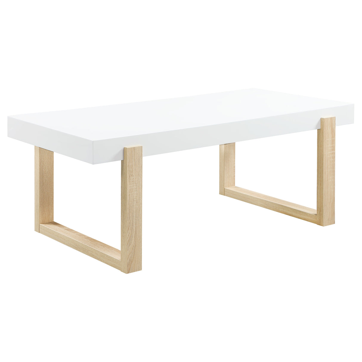Furniture City Houma - Coaster - Pala Rectangular Coffee Table White High Gloss and Natural - 753398