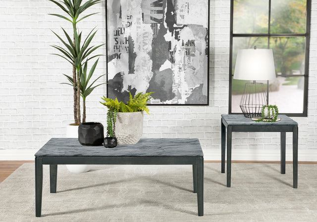 Furniture City Houma - Coaster - Mozzi 2-piece Coffee and End Table Set Grey Faux Marble - 753518-S2