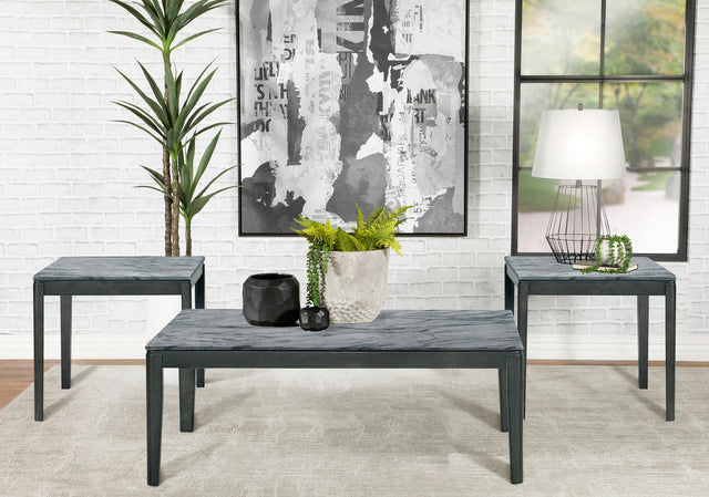 Furniture City Houma - Coaster - Mozzi 3-piece Coffee and End Table Set Grey Faux Marble - 753518-S3