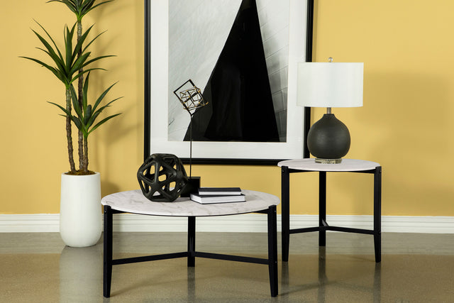 Furniture City Houma - Coaster - Tandi 2-piece Faux Marble Coffee and End Table Set White - 753538-S2