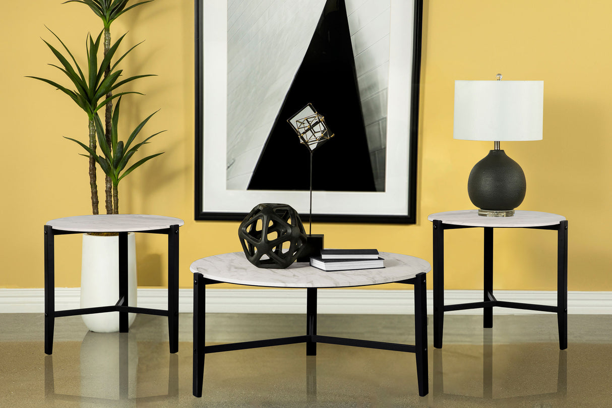 Furniture City Houma - Coaster - Tandi 3-piece Faux Marble Coffee and End Table Set White - 753538-S3