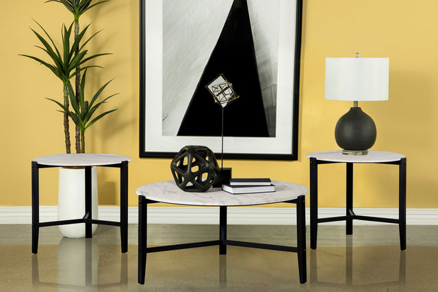 Furniture City Houma - Coaster - Tandi 3-piece Faux Marble Coffee and End Table Set White - 753538-S3