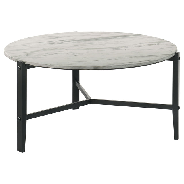 Furniture City Houma - Coaster - Tandi Round Faux Marble Coffee Table White and Black - 753538