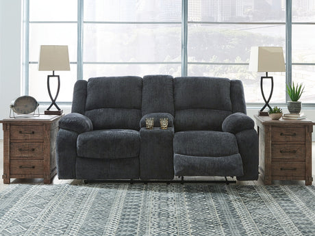 Furniture City Houma - Ashley Furniture - Draycoll Reclining Loveseat with Console - DBL Rec Loveseat w/Console / Slate - 7650494