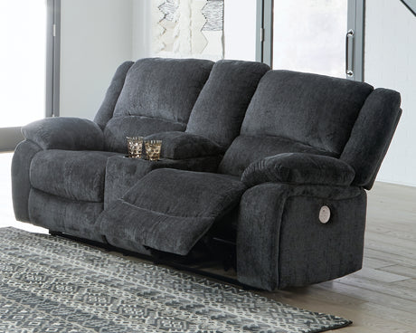 Furniture City Houma - Ashley Furniture - Draycoll Power Reclining Loveseat with Console - DBL REC PWR Loveseat w/Console / Slate - 7650496
