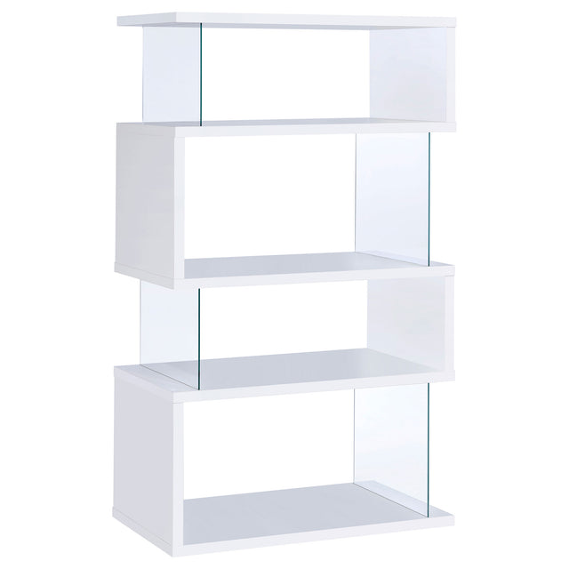 Furniture City Houma - Coaster - Emelle 63-inch 4-shelf Glass Panel Bookshelf White - 800300