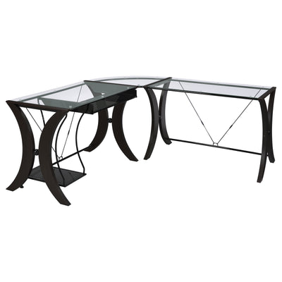 Furniture City Houma - Coaster - Monterey 67-inch Glass Top L-Shape Computer Desk Cappuccino - 800446