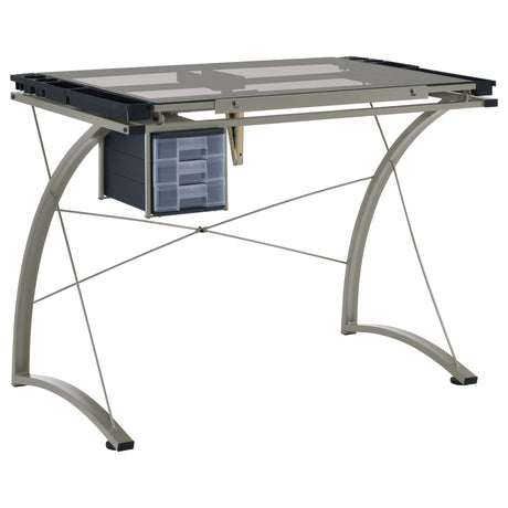 Furniture City Houma - Coaster - Melo 41-inch Glass Top Drafting Table with Storage Silver - 800986
