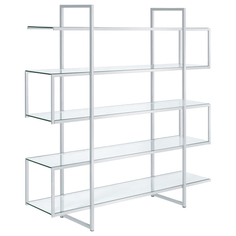 Furniture City Houma - Coaster - Elmer 63-inch 5-shelf Bookshelf Clear and Chrome - 801304